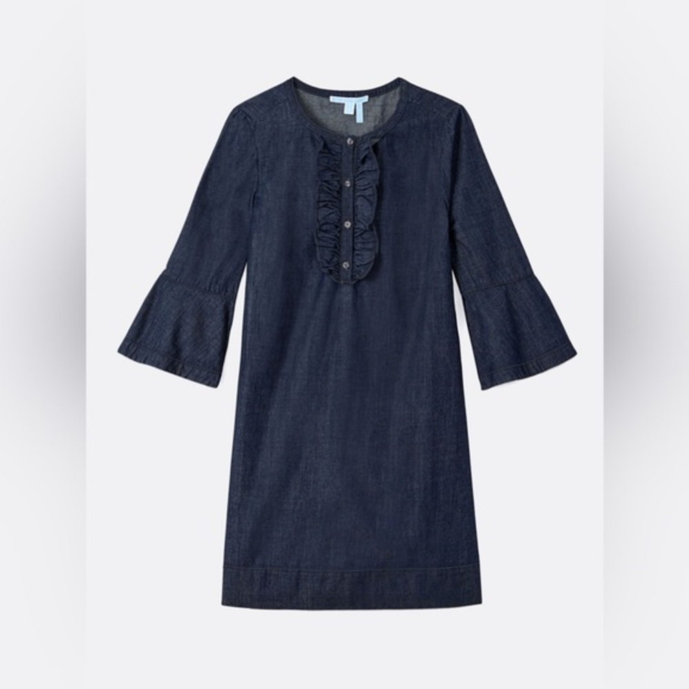 Draper James Chambray Ruffle Shift Dress β Dark Wash β Size 2